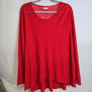 Eileen Fisher Fine Organic Linen Crepe Lightweight Knit Pullover, Red, Large